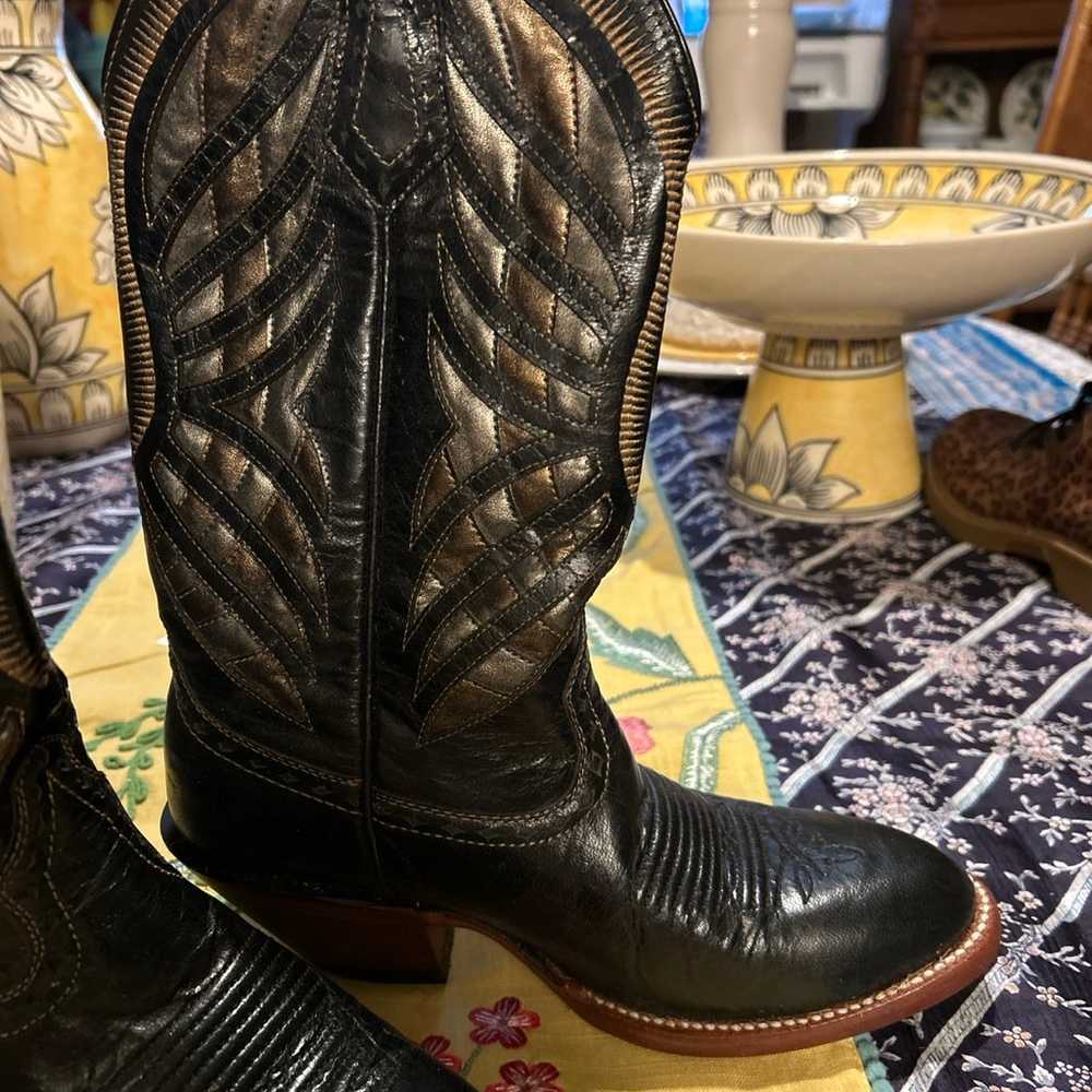 Ariat black leather cowboy boots with gold stitch… - image 2