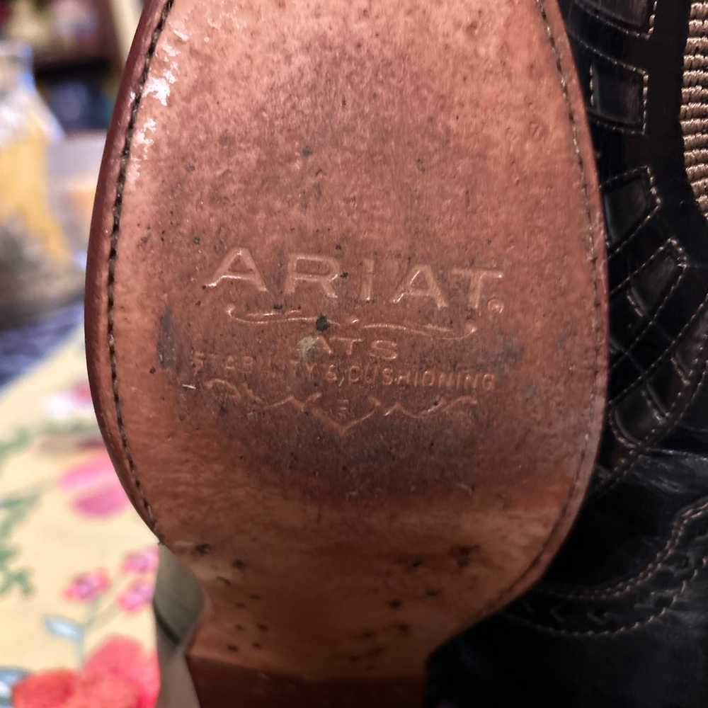 Ariat black leather cowboy boots with gold stitch… - image 6