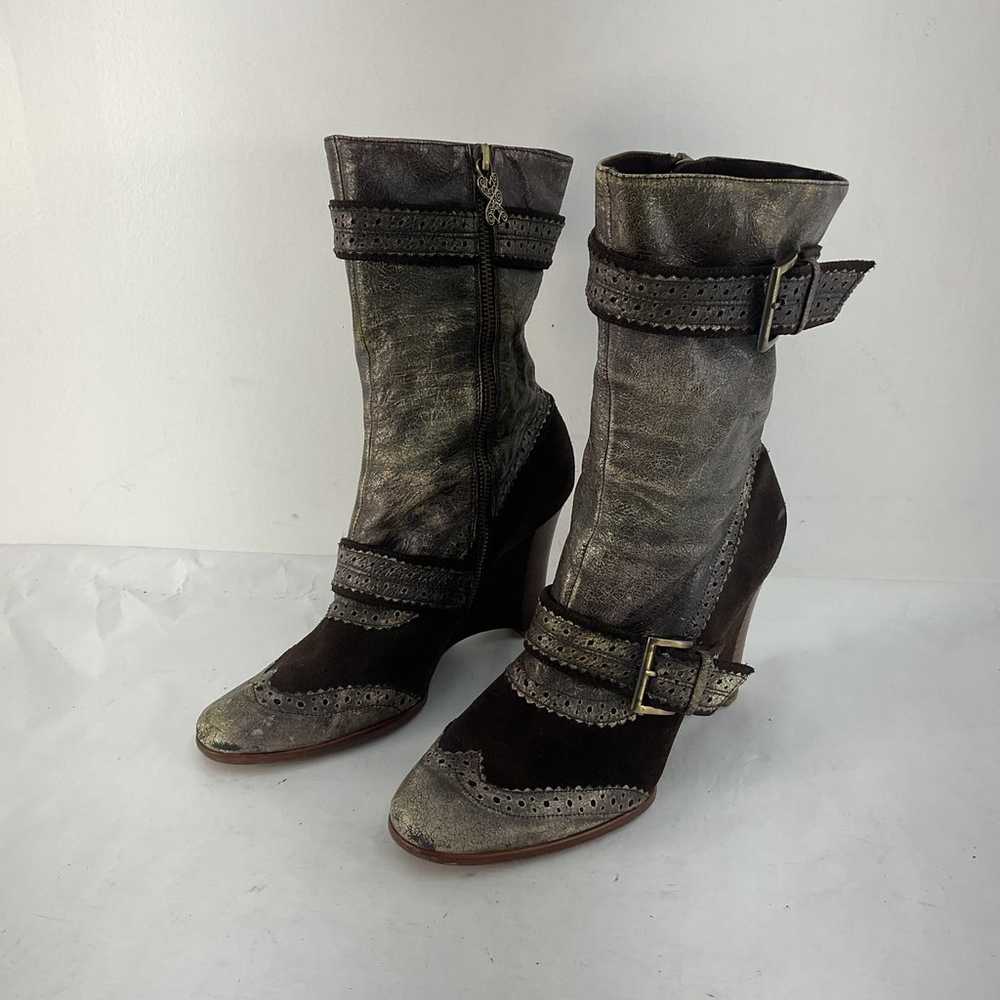 Modern Vintage Black Leather Wedge Boots Double B… - image 2