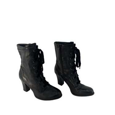 Born Black Leather Victorian High Heel Combat Boo… - image 1