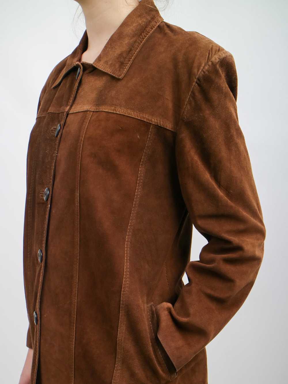 1990s Brown Suede Button Front Jacket - image 10