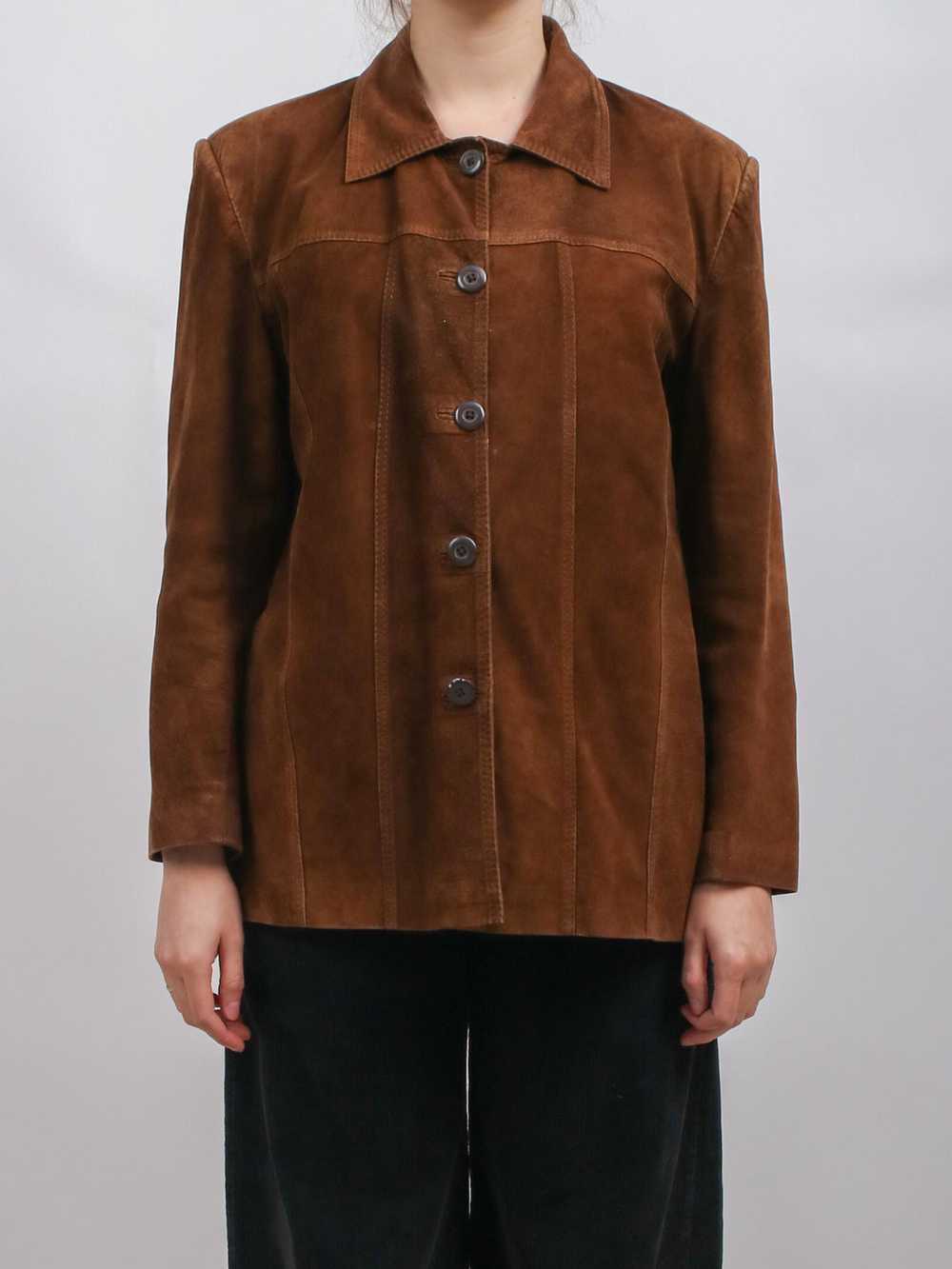 1990s Brown Suede Button Front Jacket - image 1