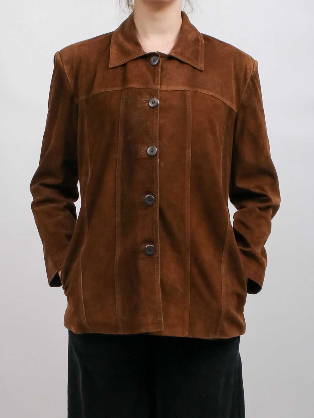 1990s Brown Suede Button Front Jacket - image 2