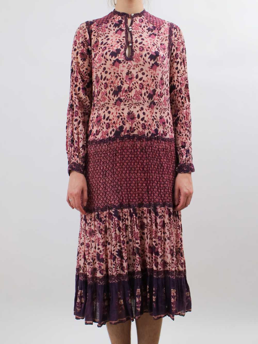 1970s Pink and Purple Indian Cotton Tent Dress - image 1