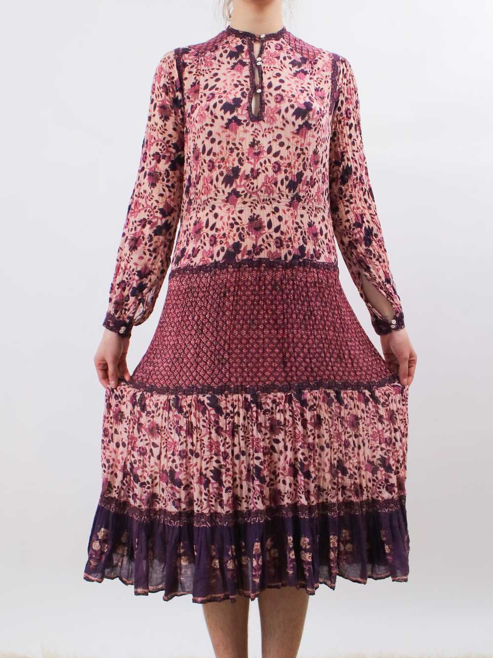 1970s Pink and Purple Indian Cotton Tent Dress - image 2