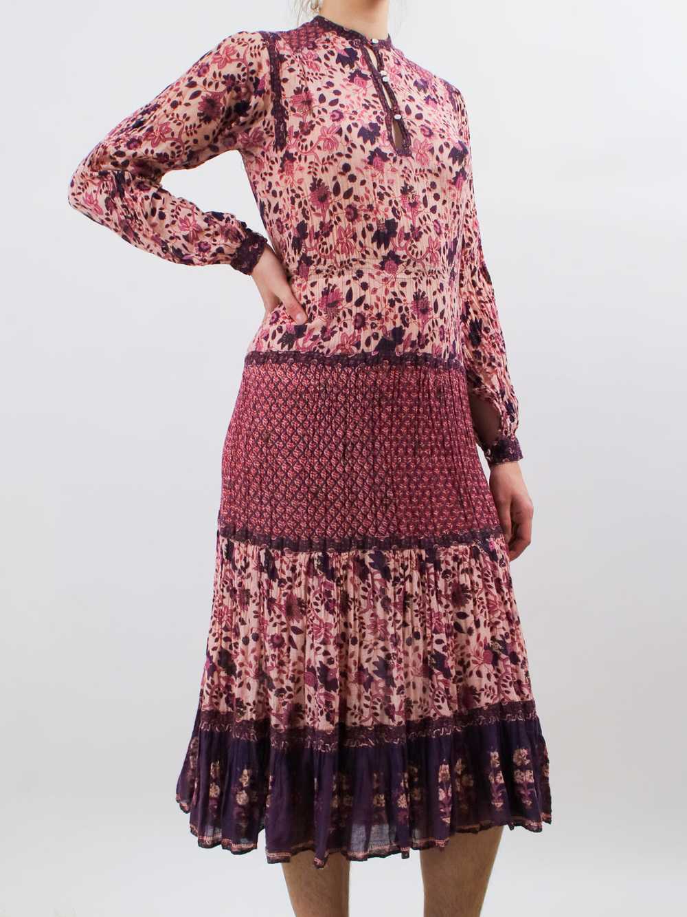 1970s Pink and Purple Indian Cotton Tent Dress - image 3