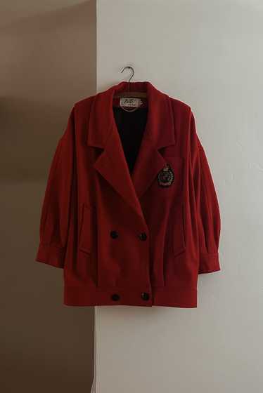 EARLY 1990's CHERRY WOOL CRESTED JACKET - image 1