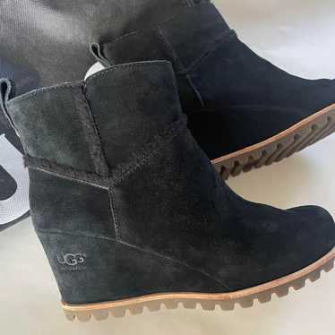 UGG Black Suede Wedge Heel Boots