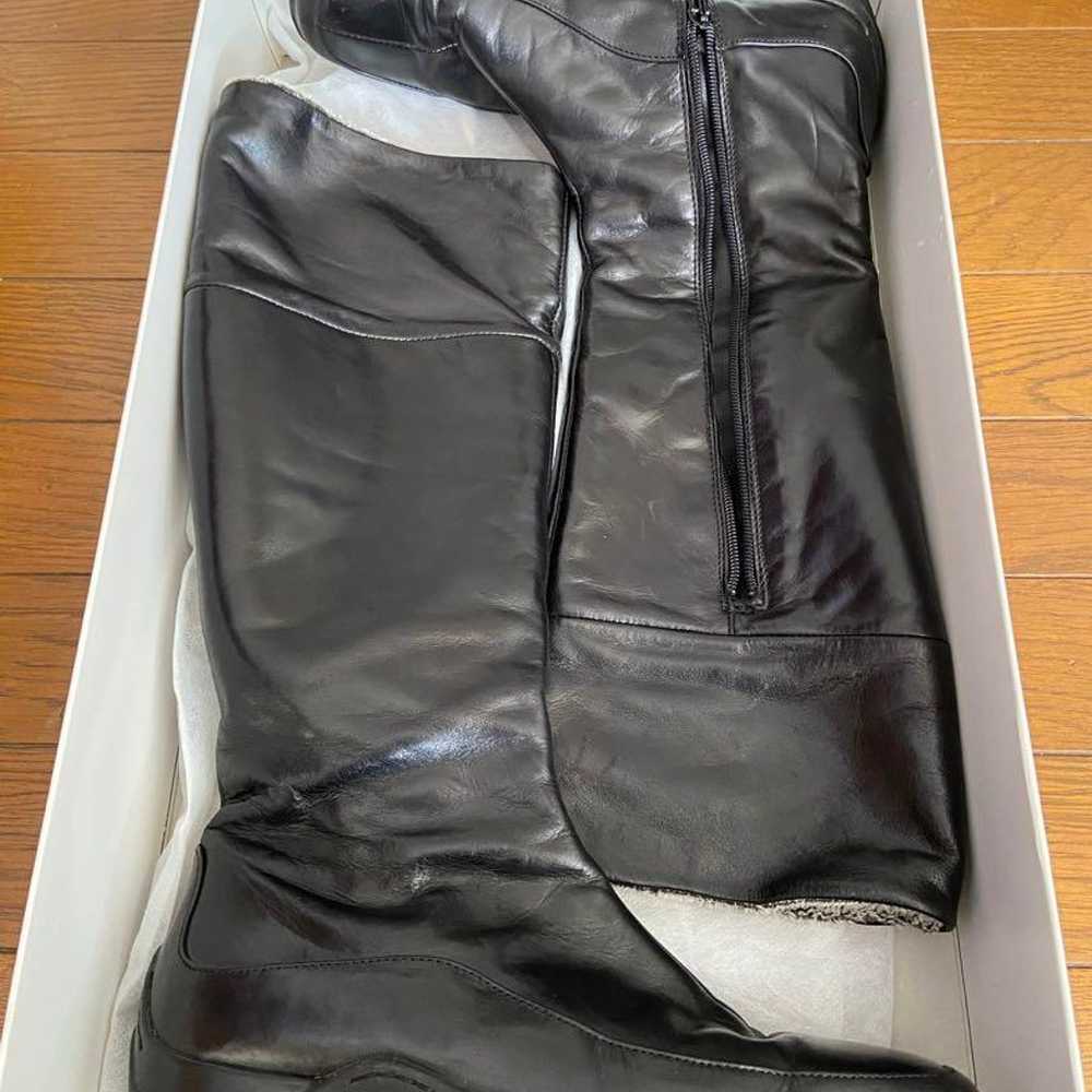 Black Genuine Leather Long Boots with Side Zipper - image 4