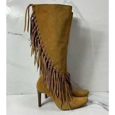 MIA Metcalf Suede Leather Fringe Tall Heel Boots - image 1