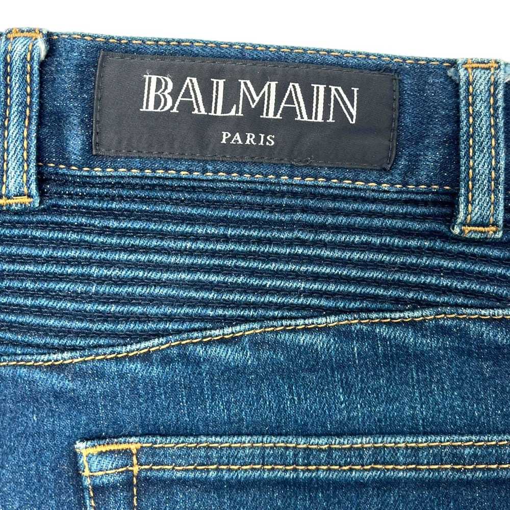 Balmain Distressed Biker Jeans Blue - image 4