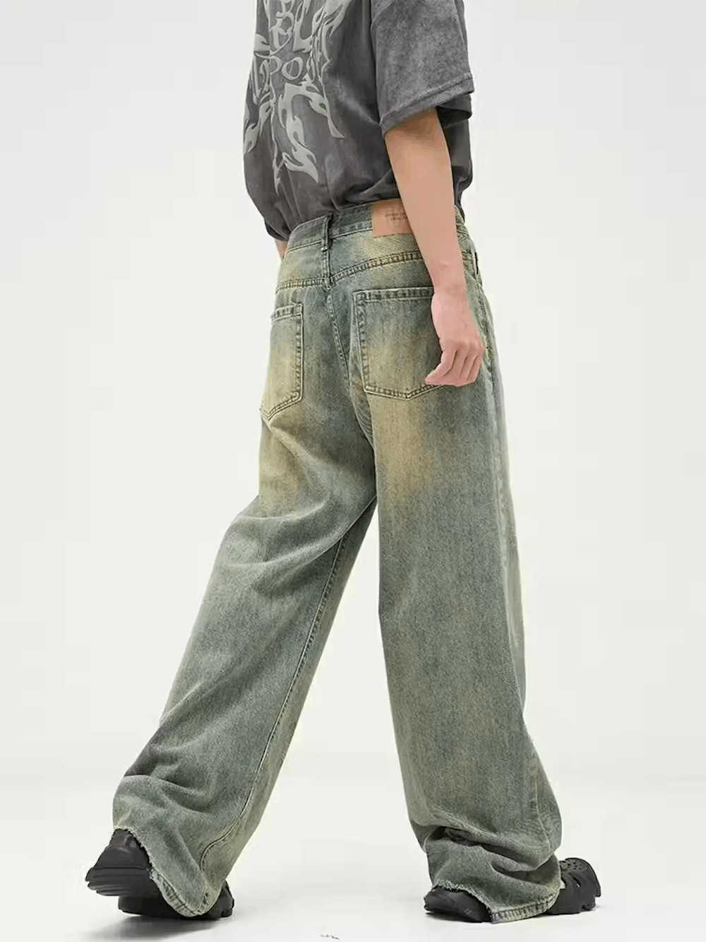 Jean × Streetwear Washed blue y2k dirty flared fa… - image 3