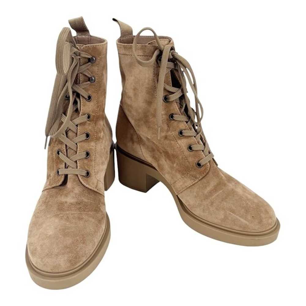 Gianvito Rossi Suede Lace Up Combat Boots - image 9