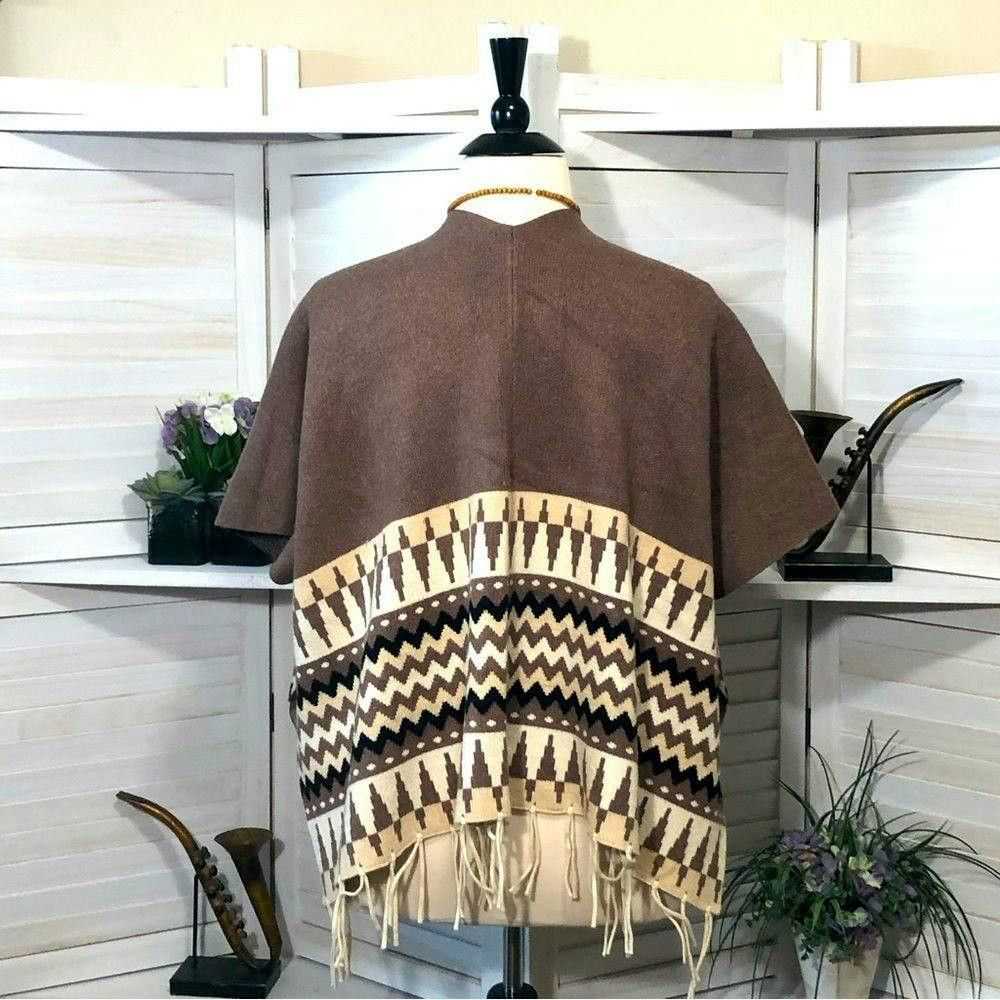 Vintage Vintage Western zigzag fringes wool cream… - image 2