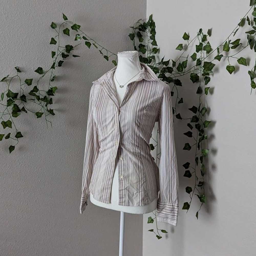 y2k vintage pinstripe long sleeve button front to… - image 1