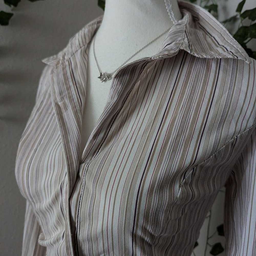 y2k vintage pinstripe long sleeve button front to… - image 2