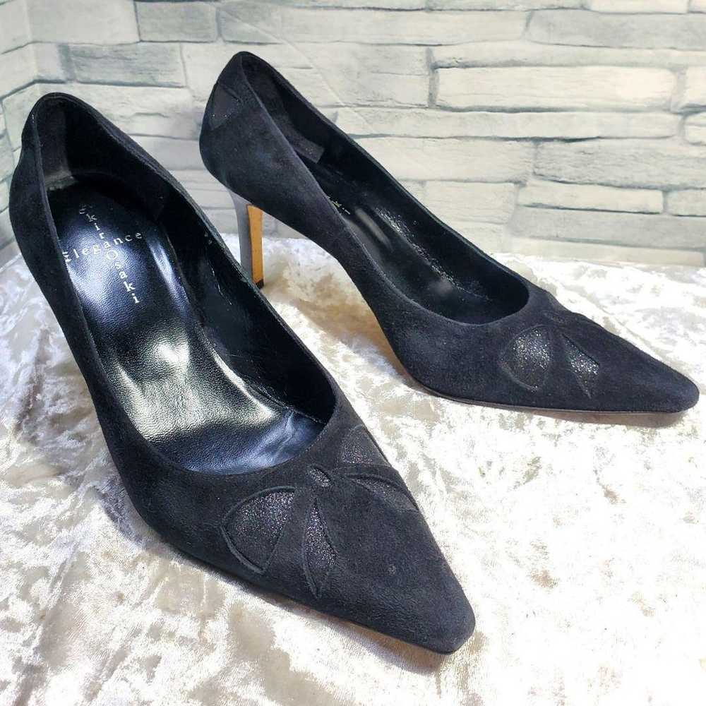 Boutique Osaki 24cm Pumps Black Suede Ribbon Motif - image 12