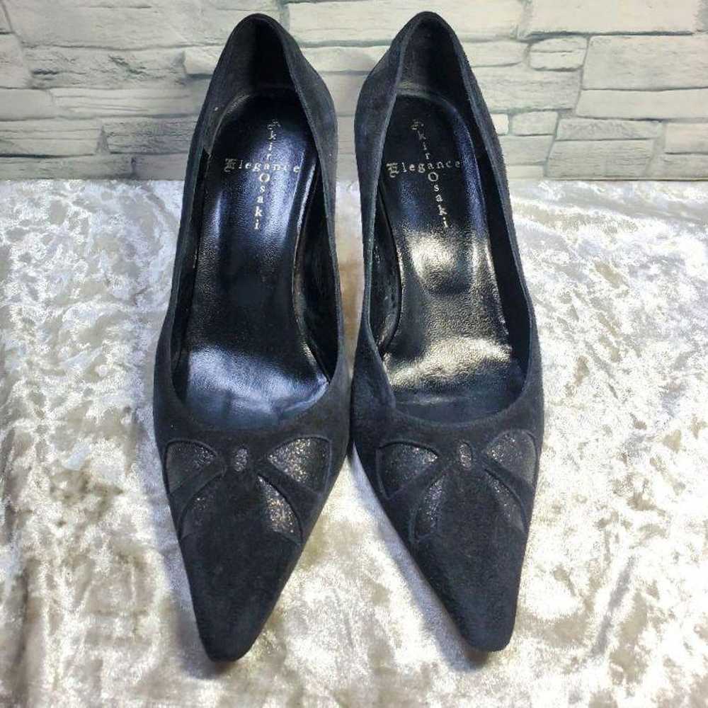 Boutique Osaki 24cm Pumps Black Suede Ribbon Motif - image 2