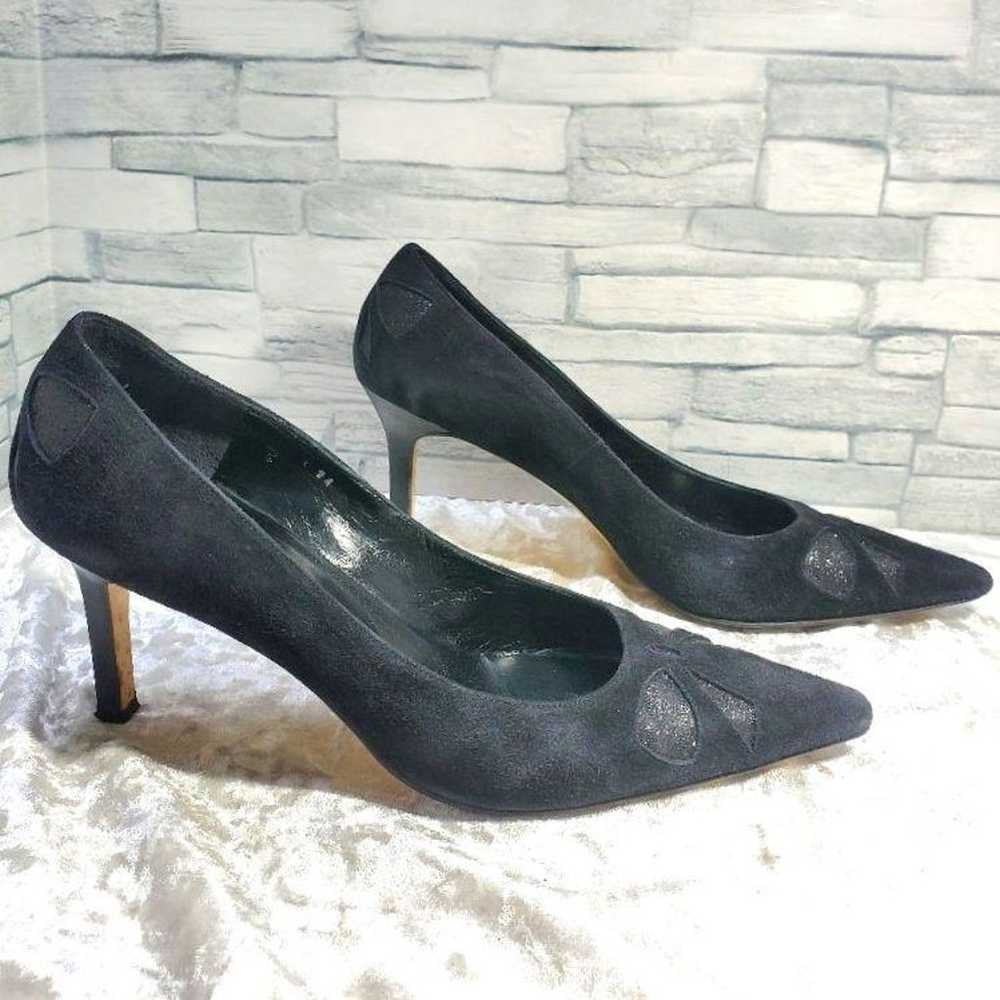 Boutique Osaki 24cm Pumps Black Suede Ribbon Motif - image 8