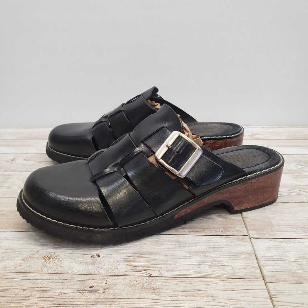 Predictions Y2K Wooden Heeled Black Leather Buckl… - image 1