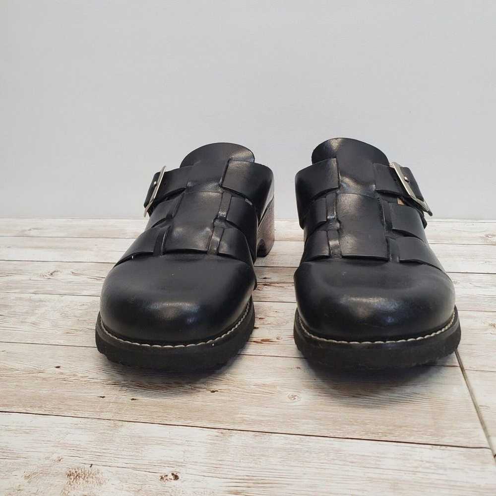 Predictions Y2K Wooden Heeled Black Leather Buckl… - image 2