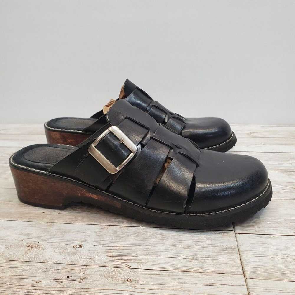 Predictions Y2K Wooden Heeled Black Leather Buckl… - image 3