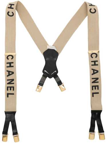 CHANEL Pre-Owned logo print suspenders - Neutrals