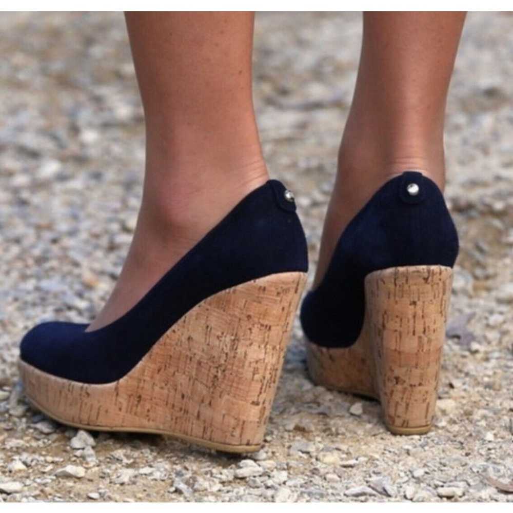 Stuart Weitzman Corkswoon wedge navy blue suede p… - image 2