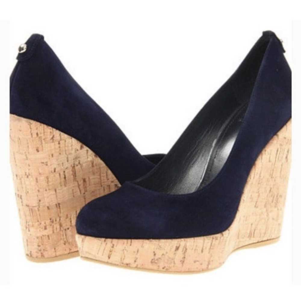 Stuart Weitzman Corkswoon wedge navy blue suede p… - image 3