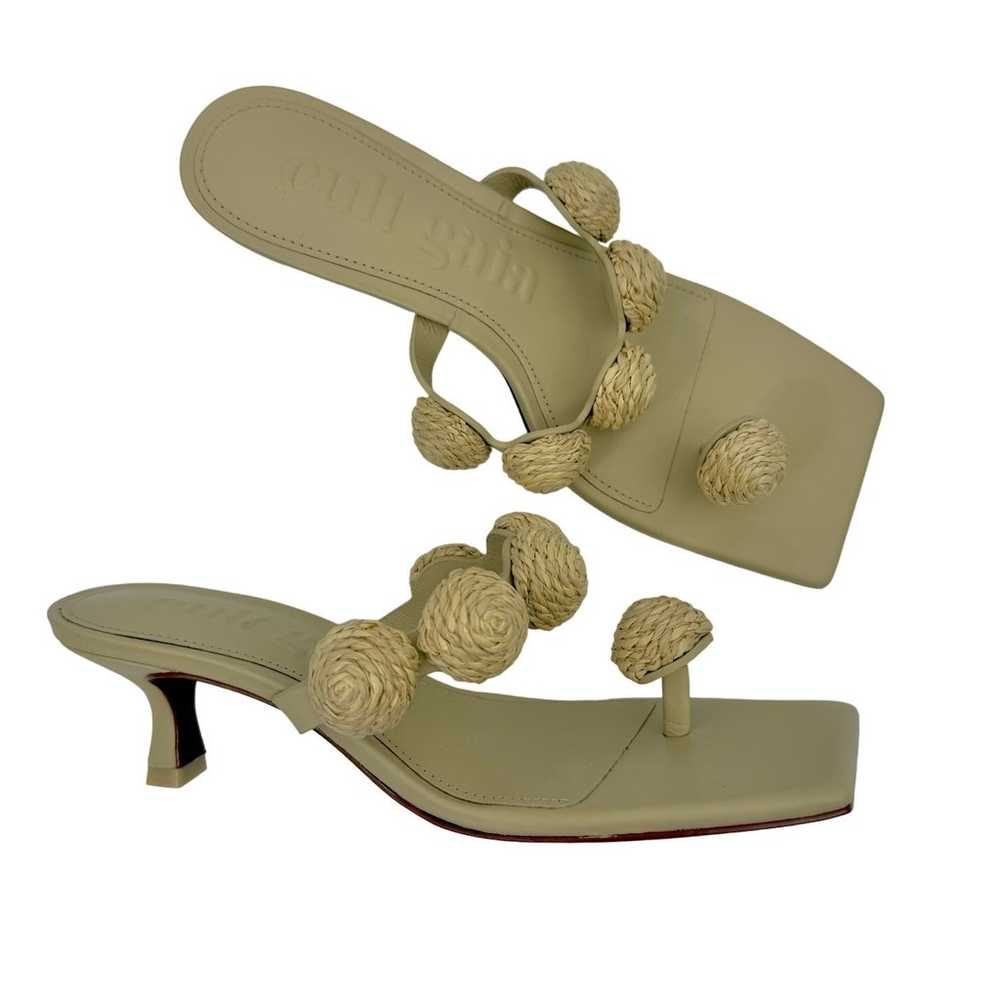 Cult Gaia Sarina Sandal Raffia Pompom Kitten Heel… - image 1