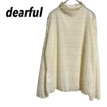 【Dearful】High-neck Sheer Blouse with Shirring, Mel