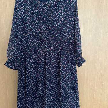 UNIQLO Navy Floral Long Sleeve Knee-Length Dress S