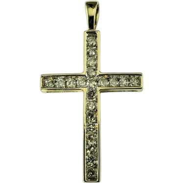 10 Karat Yellow and White Gold Diamond Cross Penda