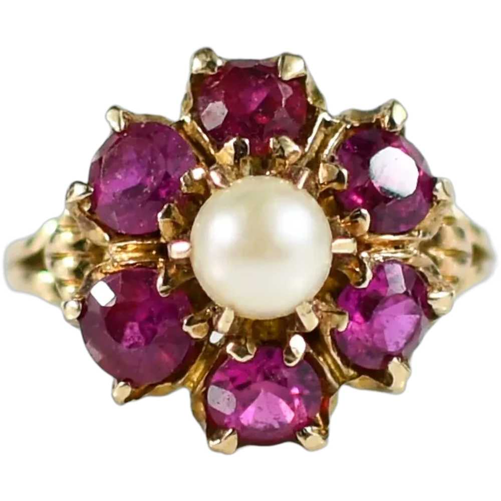 Vintage Pearl & Sythetic Ruby Ring - image 1