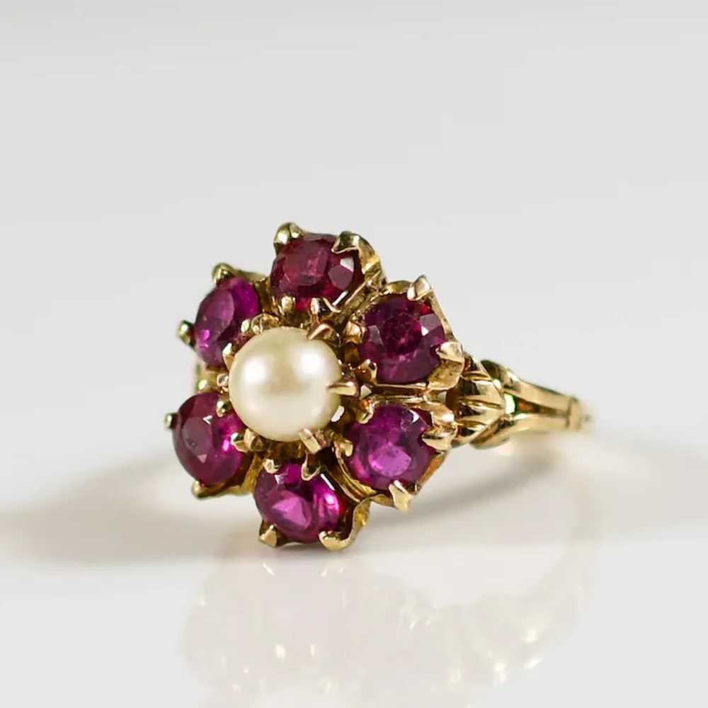 Vintage Pearl & Sythetic Ruby Ring - image 2