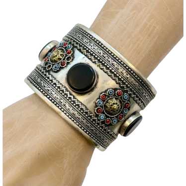 Black Stone Cuff, Kuchi, Agate Aqeeq Stone, Afgha… - image 1