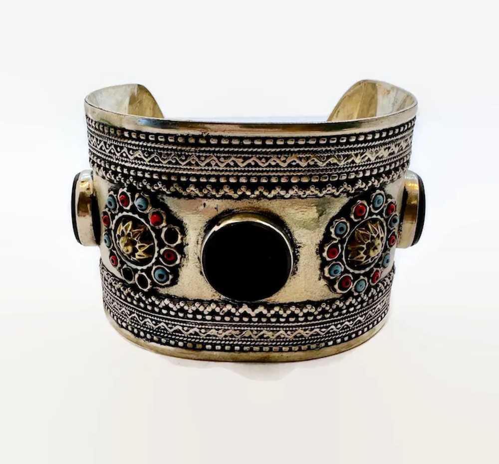 Black Stone Cuff, Kuchi, Agate Aqeeq Stone, Afgha… - image 3