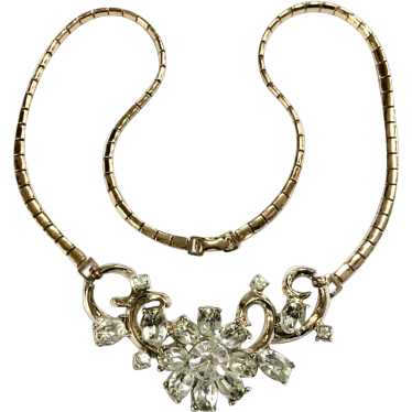 Coro Floral Crystal Rhinestone Choker Necklace