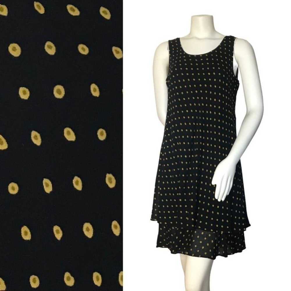 Polka Dot Dress Chiffon Ruffle Layers Black Sleev… - image 1