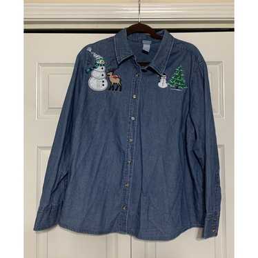 Vintage Holiday Editions Denim Button Shirt Chris… - image 1