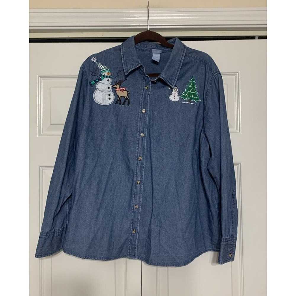 Vintage Holiday Editions Denim Button Shirt Chris… - image 2