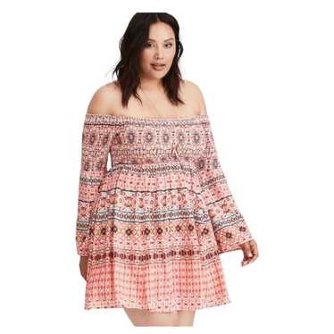 Torrid Womens Mosaic Print Smocked Bell Sleeve Off