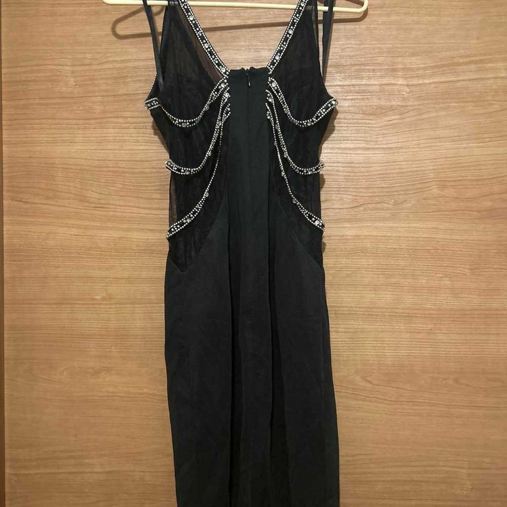 Black cabaret dress slip dress with beads, size S - image 2