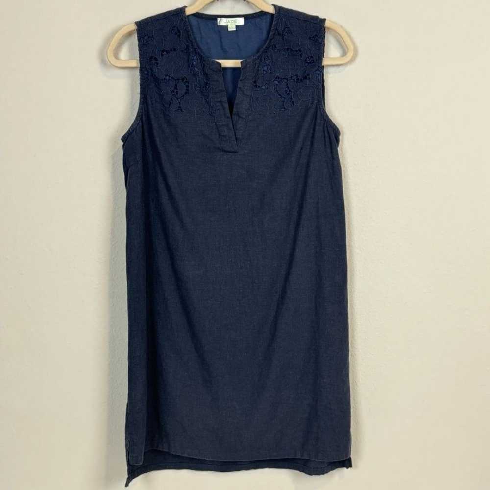 Jade Melody Tam Navy Linen Blend Shift Dress S - image 1