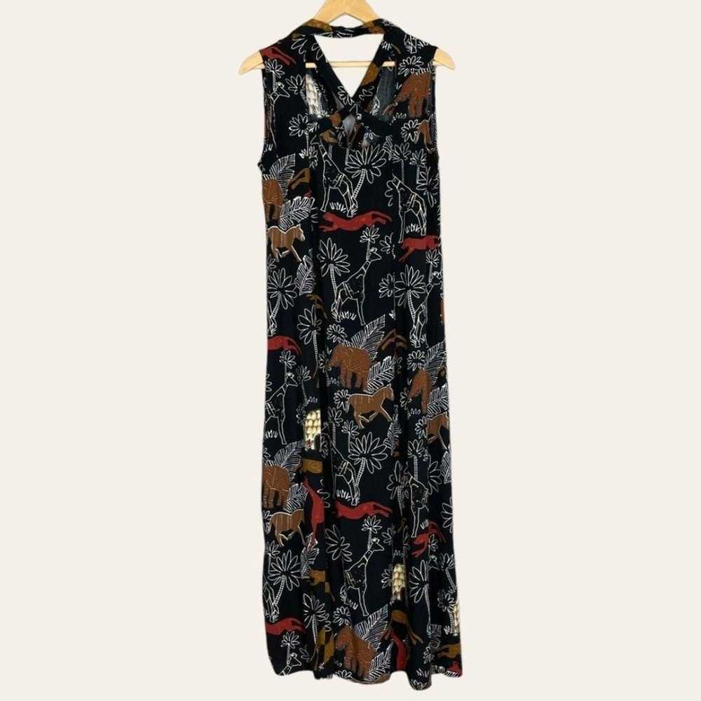 Vintage Jungle Dress Animals Black Sleeveless Cut… - image 2