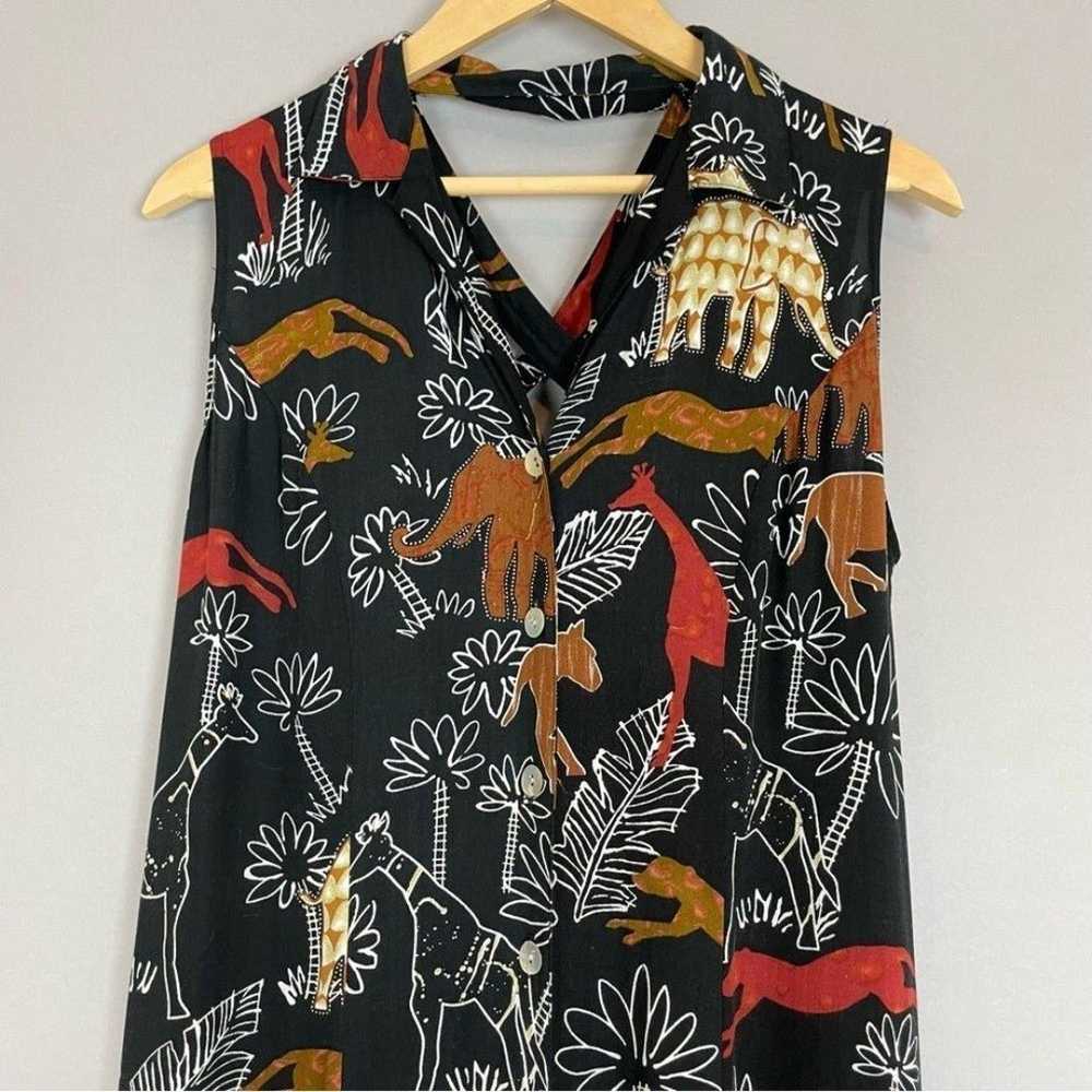 Vintage Jungle Dress Animals Black Sleeveless Cut… - image 4