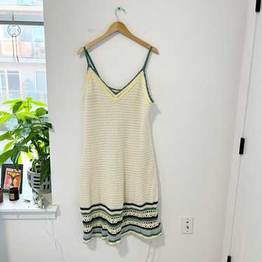 Universal Thread Cream & Green Crochet Knit Midi D