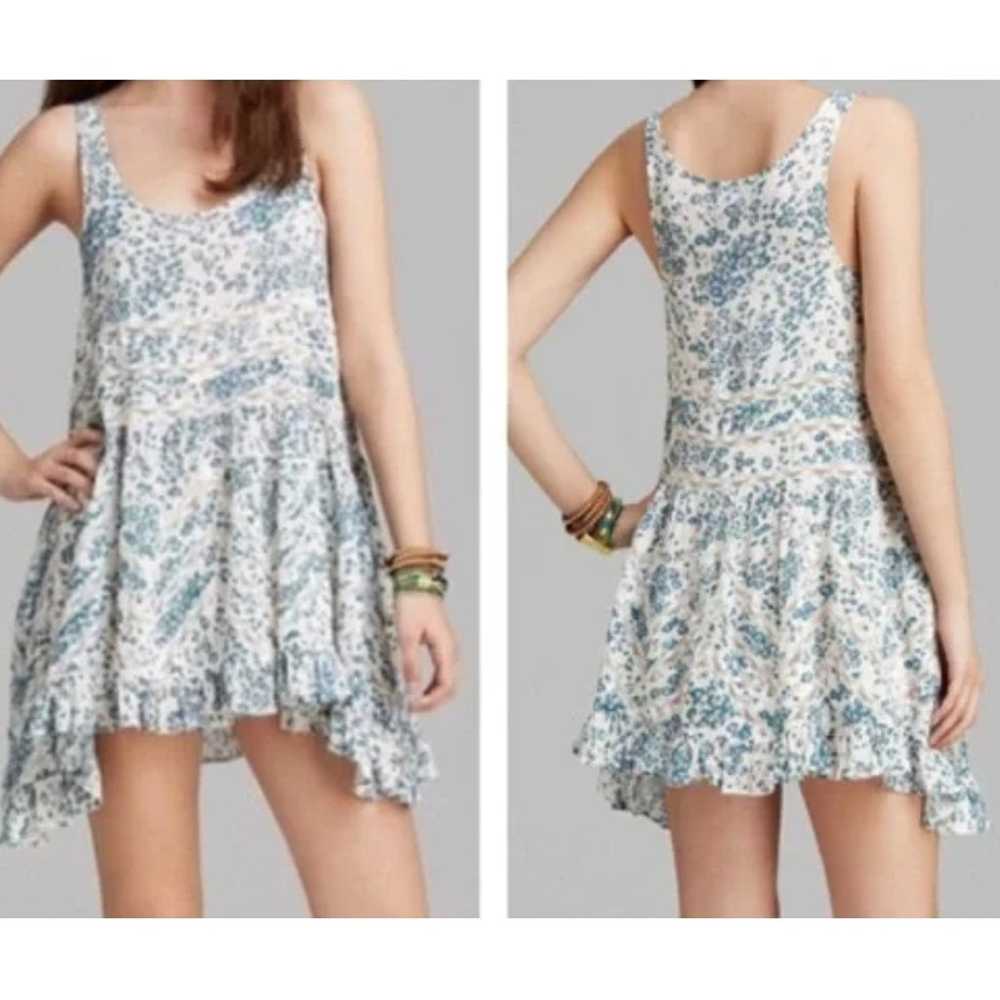 Free People Blue Cream Floral with Lace Detail Dr… - image 1