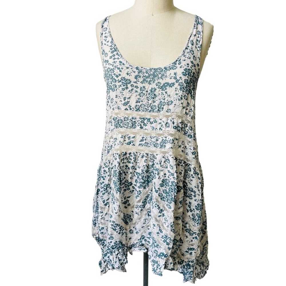 Free People Blue Cream Floral with Lace Detail Dr… - image 2