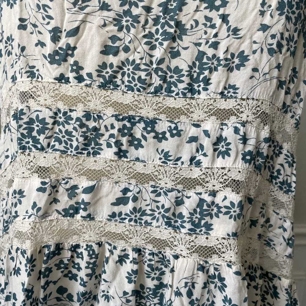 Free People Blue Cream Floral with Lace Detail Dr… - image 3